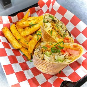 Vegan Falafel Panini with Baked fries. at HANDHELDZ in Bethlehem
