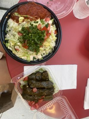 Vegan burrito bowl and stuffed grape leaves  at HANDHELDZ in Bethlehem