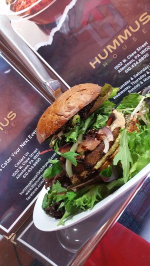 Vegan garden burger on seven grain roll. at HANDHELDZ in Bethlehem