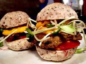 mushroom and lentil sliders with sunflower sprouts  at Muna Muna in San Miguel De Tucuman