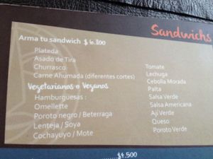 Menu at Amerindia in Puerto Natales