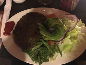 vegan bunless burger at Amerindia in Puerto Natales
