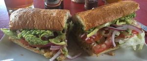 Chickpea burger sandwich  at Amerindia in Puerto Natales