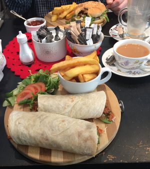 Wrap. And burger. Vegan.  at Aingels Cafe Bistro in Basingstoke