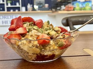 Love bowl sub bee pollen for strawberries  at Karma Juice Bar and Eatery in St Petersburg