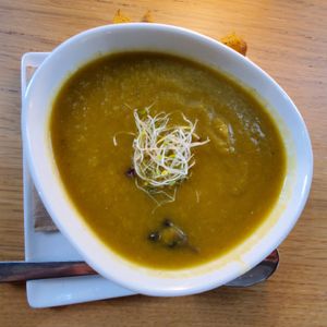 Veggie Soup with Mushrooms at The Green Moustache - Alpha Lake in Whistler