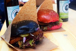 Burgers with different colours  at Tofu Tussis in Berlin