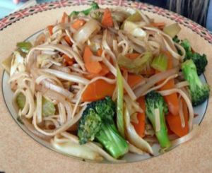 Yakisoba noodles sauteed garden vegetables with soba or udon noodles at Inaka in Los Angeles