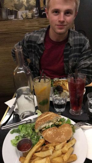 the kebab maison and the vegan cheese burger!!!!! also had Jamaican mule and the lola for drinks; the lola was incredible at Janine Loves Sunday in Paris