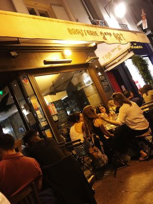 Sitting outside in the terrace Saturday night. Full of vegan hipsters   at Janine Loves Sunday in Paris