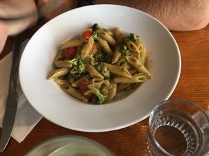 Penne with broccoli and pesto at Janine Loves Sunday in Paris