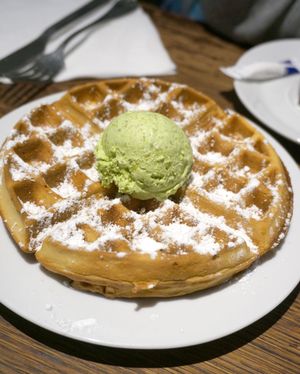 Gaufre w/pistachio ice-cream at Janine Loves Sunday in Paris