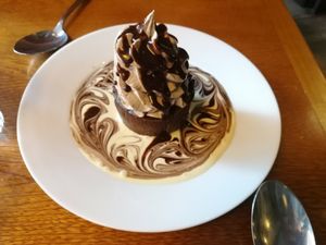 Chocolate cake with cream (seemed to be a raw cake) at Janine Loves Sunday in Paris