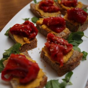 Humus baked peppers dukkah  at Galerija Food in Split