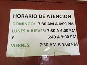 opening hours (october 2017) at Nature's Center in Cajamarca