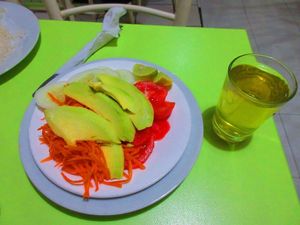 Menu - Salad and drink at Nature's Center in Cajamarca