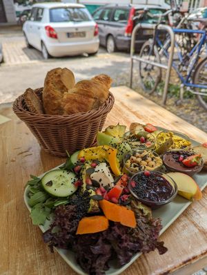 Vegan breakfast plate at Cafe Neue Liebe in Berlin