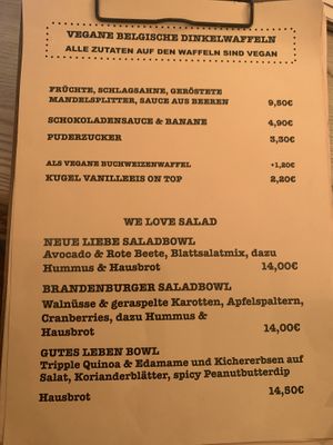 Spelt Waffle prices summer 2024  at Cafe Neue Liebe in Berlin
