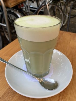 Matcha latte at Cafe Neue Liebe in Berlin
