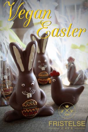 Easter vegan chocolate bunny at Fristelse Cafe & Bistro in Oslo