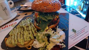This burger was yummy! at Sanissimo - Opera in Madrid