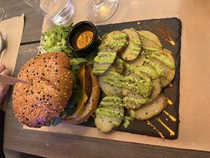 Red dragon veggie burger  at Sanissimo - Opera in Madrid