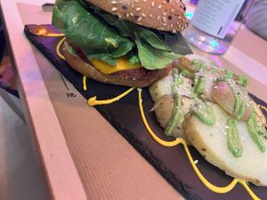 Red dragon (burger from veggies)  at Sanissimo - Opera in Madrid