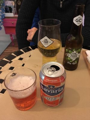 Vegan cider and strawberry soda at Sanissimo - Opera in Madrid
