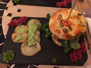 Vegan version of the Gossip Girl burger  at Sanissimo - Opera in Madrid