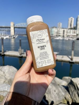The Vietnamese coffee packs a strong punch and isn’t too sweet  at Chau VeggiExpress - Granville Island Stall in Vancouver