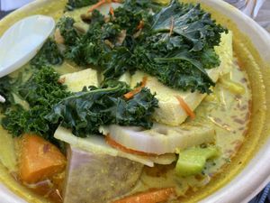 Golden temple soup with noodles   at Chau VeggiExpress - Granville Island Stall in Vancouver