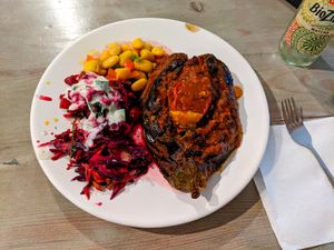 My choice for today at Kiez Vegan:  Aubergine with 3 Salads at Kiez Vegan - Warschauer Str in Berlin