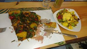 Pizza with salads at Kiez Vegan - Warschauer Str in Berlin