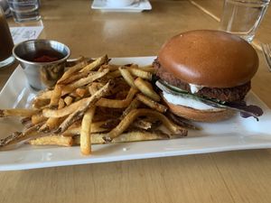 Vegan crab cake  at Leaf Vegetarian Restaurant in Boulder