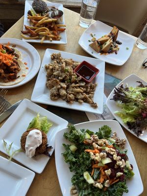 tons of small plates for happy hour  at Leaf Vegetarian Restaurant in Boulder