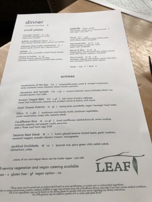 Menu at Leaf Vegetarian Restaurant in Boulder