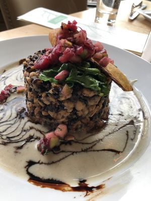 Special jerk black beans and rice dish at Leaf Vegetarian Restaurant in Boulder