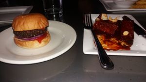 Mushroom slider and marinated tofu at Leaf Vegetarian Restaurant in Boulder