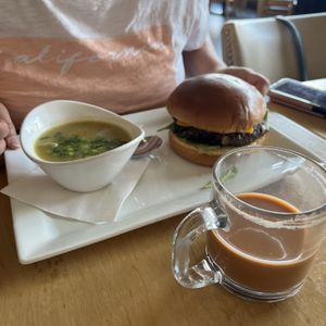 mushroom burger - delicious!  at Leaf Vegetarian Restaurant in Boulder