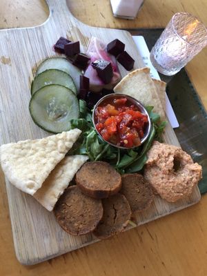 Leaf board, that sundered tomato hummus was so good   at Leaf Vegetarian Restaurant in Boulder