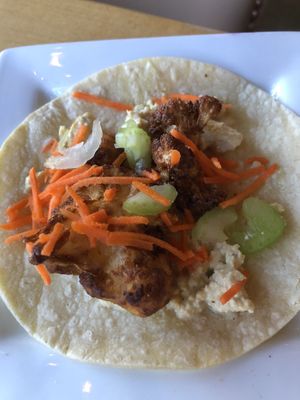 Buffalo cauliflower taco (very spicy)  at Leaf Vegetarian Restaurant in Boulder