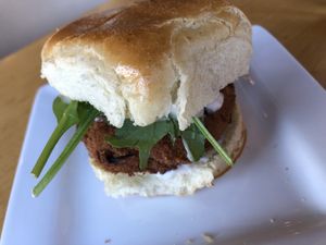 Crab cake -best thing!  at Leaf Vegetarian Restaurant in Boulder