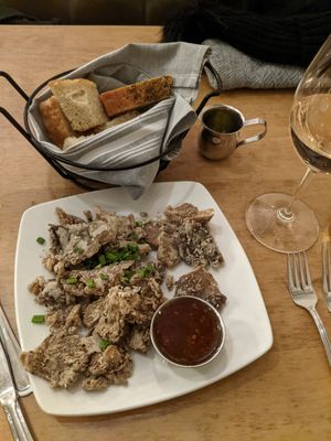 Calamari style fried oyster mushrooms at Leaf Vegetarian Restaurant in Boulder