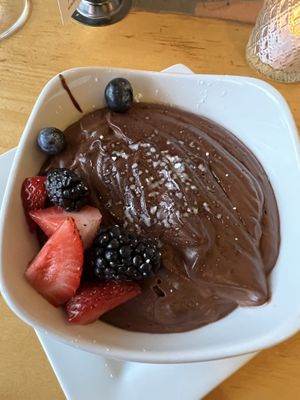 Dark Chocolate Pudding - vegan and gluten free  at Leaf Vegetarian Restaurant in Boulder