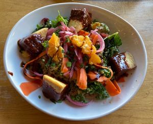 Quinoa tofu bowl at Leaf Vegetarian Restaurant in Boulder