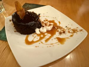 Mezcal fudge cake at Leaf Vegetarian Restaurant in Boulder