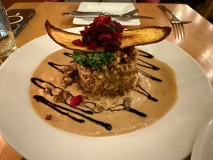 Jamaican jerk tempeh at Leaf Vegetarian Restaurant in Boulder