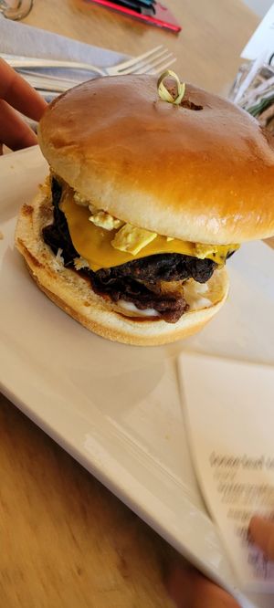 Brunch burger, tasted good at Leaf Vegetarian Restaurant in Boulder