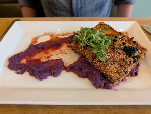 Sesame Tofu and Ube at Leaf Vegetarian Restaurant in Boulder