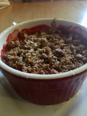 Strawberry rhubarb crisp at Leaf Vegetarian Restaurant in Boulder